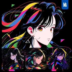 Midjourney Prompt Front Girl Cartoon Japanese Animation Portrait Vector Illustration Art Colorful