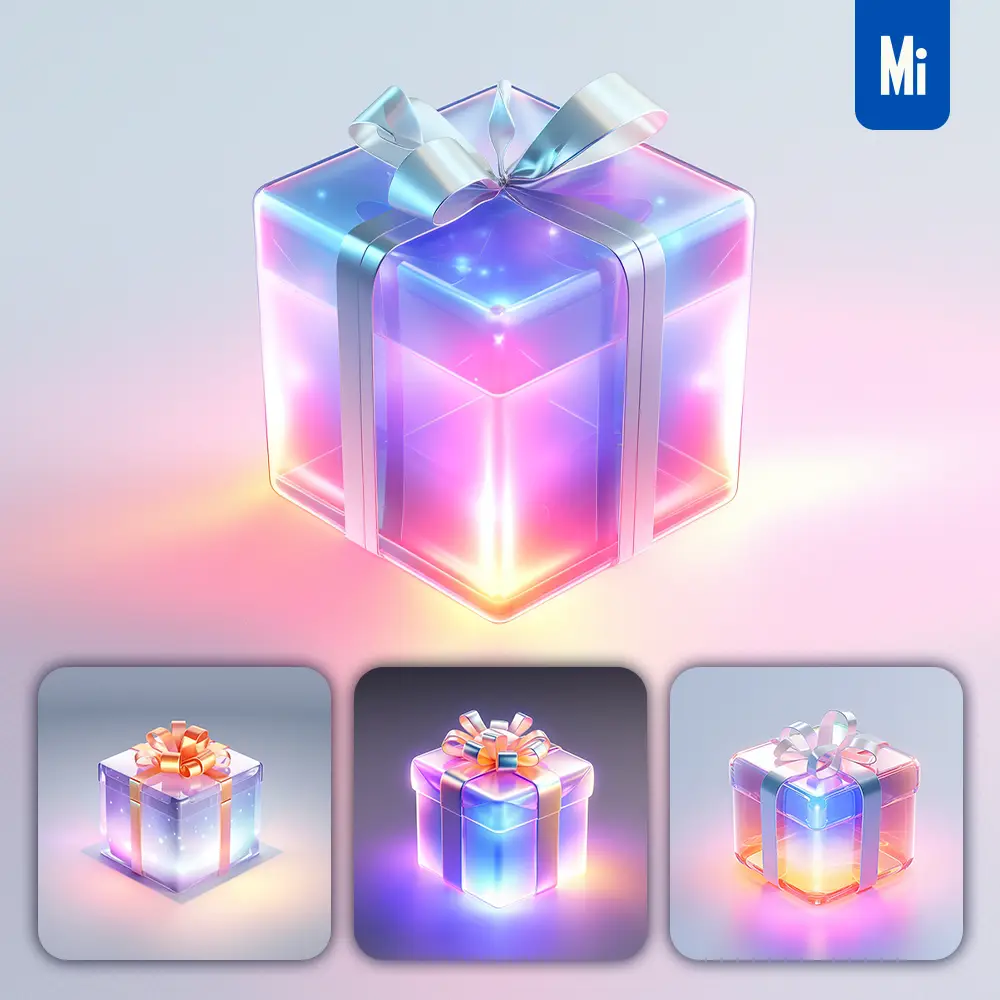 Midjourney Prompt Gift Box Icon UI Design C4D Glass 3D Model