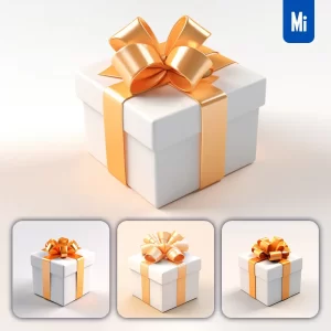 Midjourney Prompt Gift Box Package White Orange C4D 3D Icon Cartoon
