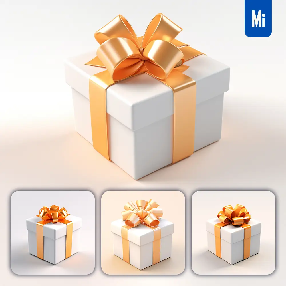 Midjourney Prompt Gift Box Package White Orange C4D 3D Icon Cartoon