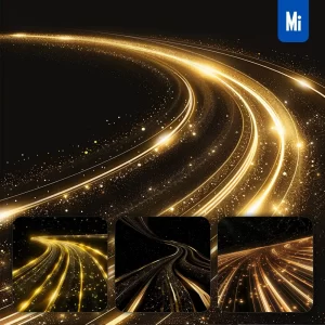 Midjourney Prompt Golden Light Trails Lines Track Road Effect Speed Abstract Wallpaper Background