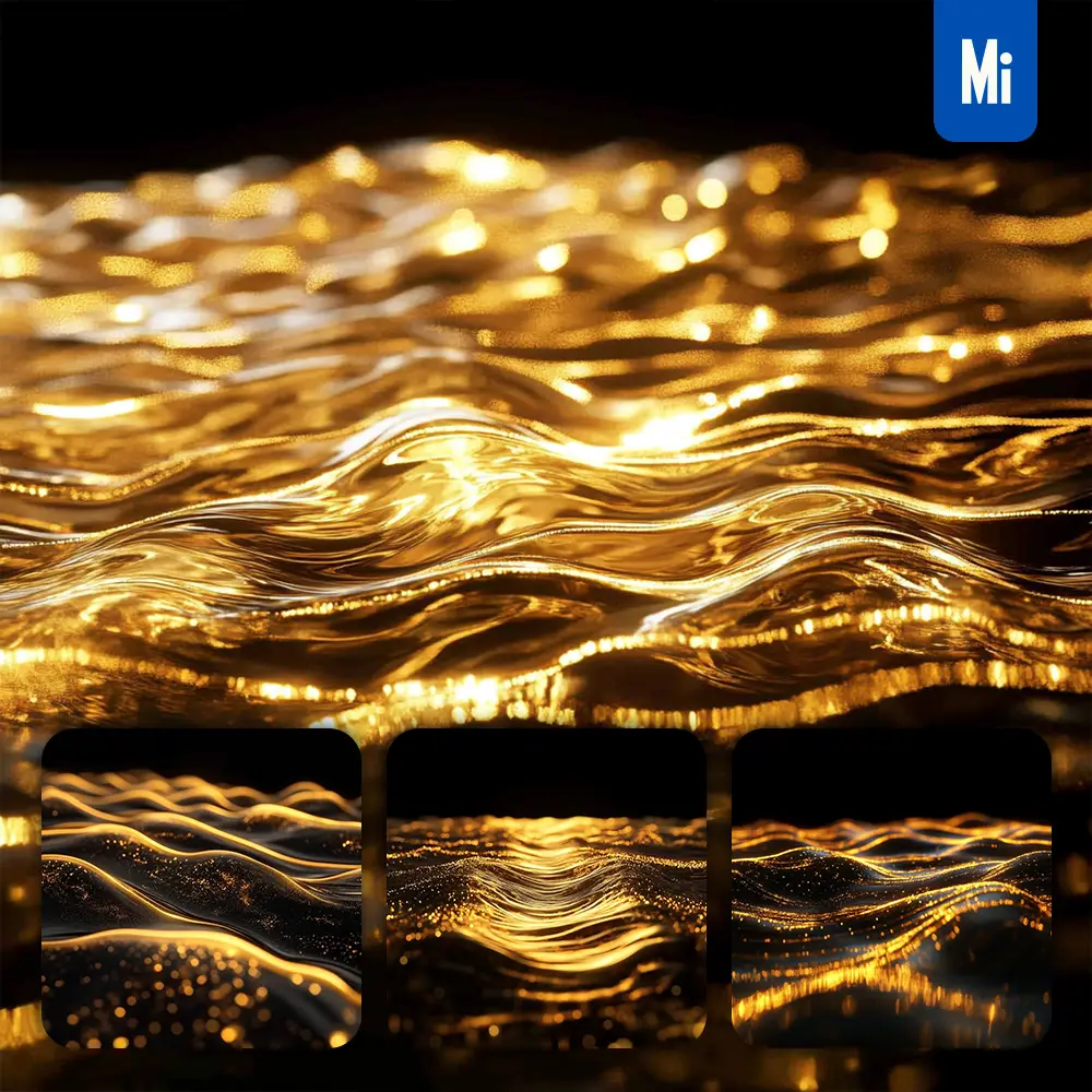 Midjourney Prompt Golden Water Surface Lighting Flow Sea Wave Background Abstract Wallpaper
