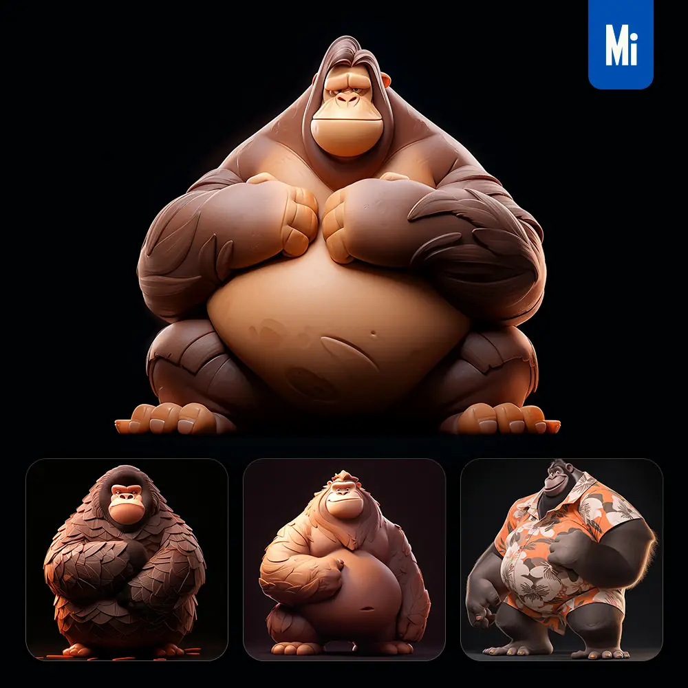 Midjourney Prompt Gorilla Cute 3D Cartoon IP Character C4D Animation