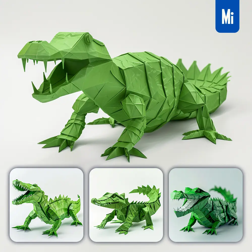 Midjourney Prompt Green Crocodile Alligator Paper Folding Origami Art