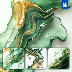 Midjourney Prompt Green Golden Paste Water Painting Wallpaper Abstract Liquid Photography
