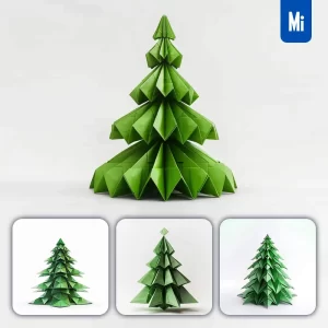 Midjourney Prompt Green Tree Christmas Trees Paper Folding Origami Art