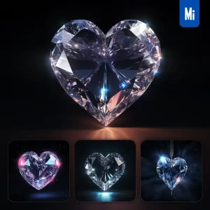 Midjourney Prompt Heart Glass Crystal 3D Transparent