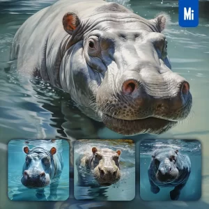 Midjourney Prompt Hippo Ocean Swimming Underwater Sea Face Oil Painting