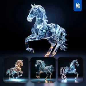 Midjourney Prompt Horse Glass Crystal 3D Transparent