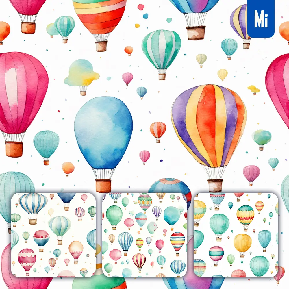 Midjourney Prompt Hot Air Balloon Cute Painting Watercolor Ink Drawing Pattern