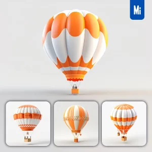 Midjourney Prompt Hot Air Balloon White Orange C4D 3D Icon Cartoon