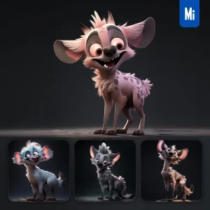 Midjourney Prompt Hyena Cute 3D Cartoon IP Character C4D Animation