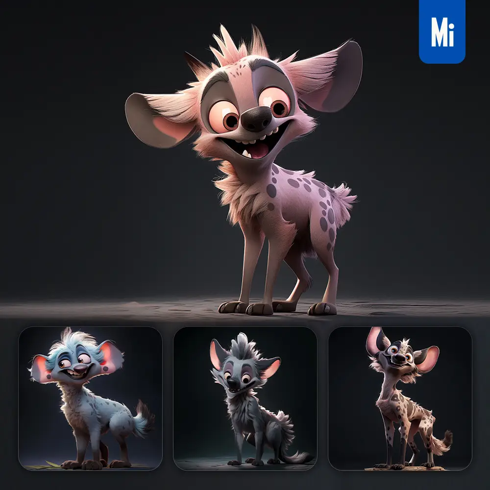 Midjourney Prompt Hyena Cute 3D Cartoon IP Character C4D Animation