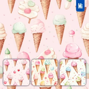 Midjourney Prompt Ice Cream Cute Painting Watercolor Ink Drawing Pattern