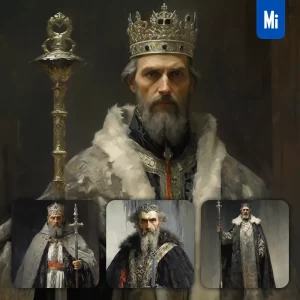Midjourney Prompt King Scepter Renaissance Medieval Primitive Portrait Oil Painting