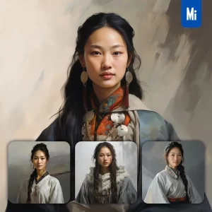 Midjourney Prompt Lady Girl Woman Robe Mongolian Portrait Oil Painting