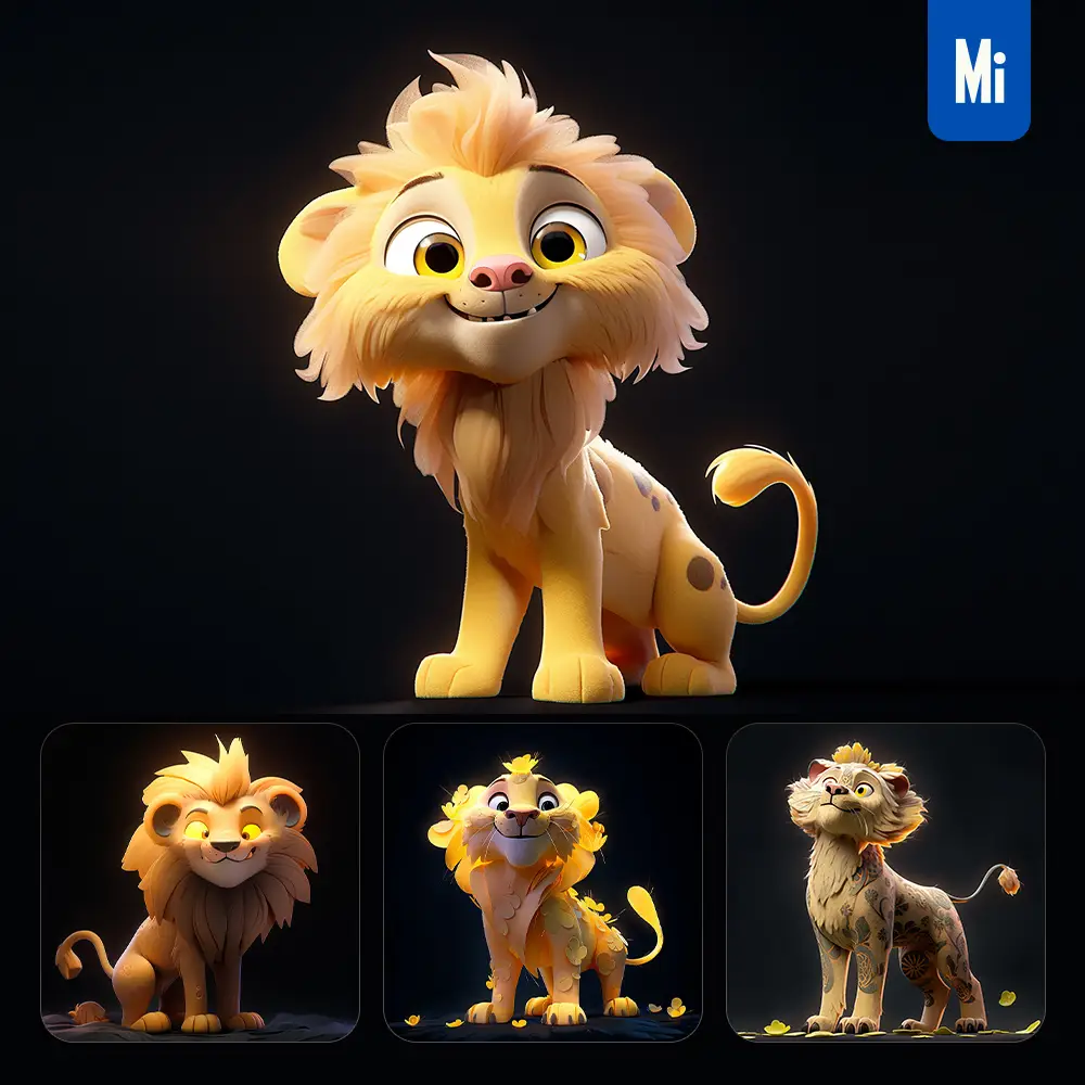 Midjourney Prompt Lion Cute 3D Cartoon IP Character C4D Animation