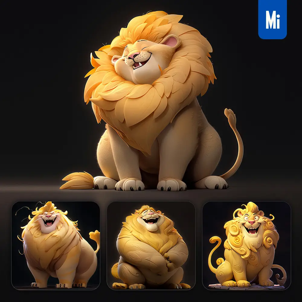 Midjourney Prompt Lion Fat Cute 3D Cartoon IP Character C4D Animation