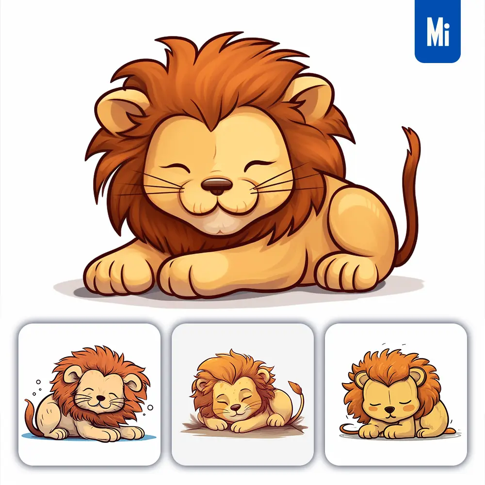 Midjourney Prompt Lion Sleeping Sleep Cartoon Illustration Drawing