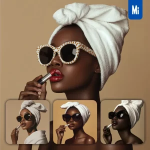 Midjourney Prompt Lipstick Lippie White African Girl Woman Sunglasses Model Scouring Bath Portrait Fashion Photography
