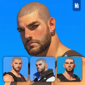 Midjourney Prompt Male Buzz Cut Macho Man Portrait Cartoon Painting