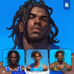 Midjourney Prompt Man Boy Male African Reggae Hair Dreadlocks Portrait Cartoon Painting
