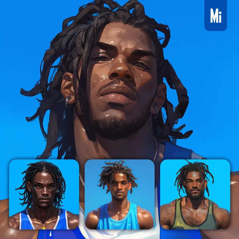 Midjourney Prompt Man Boy Male African Reggae Hair Dreadlocks Portrait Cartoon Painting