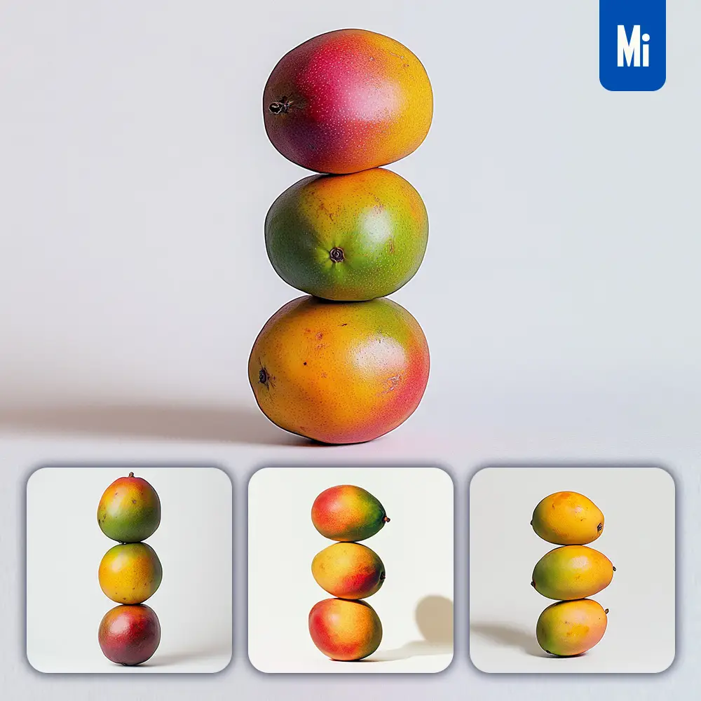 Midjourney Prompt Mango Connected Fruits Stack Photography