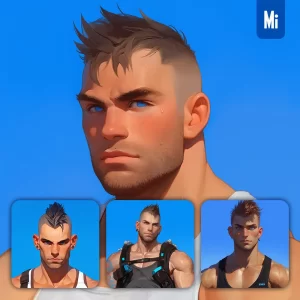 Midjourney Prompt Mohawk Macho Man Male Boy Portrait Cartoon Painting