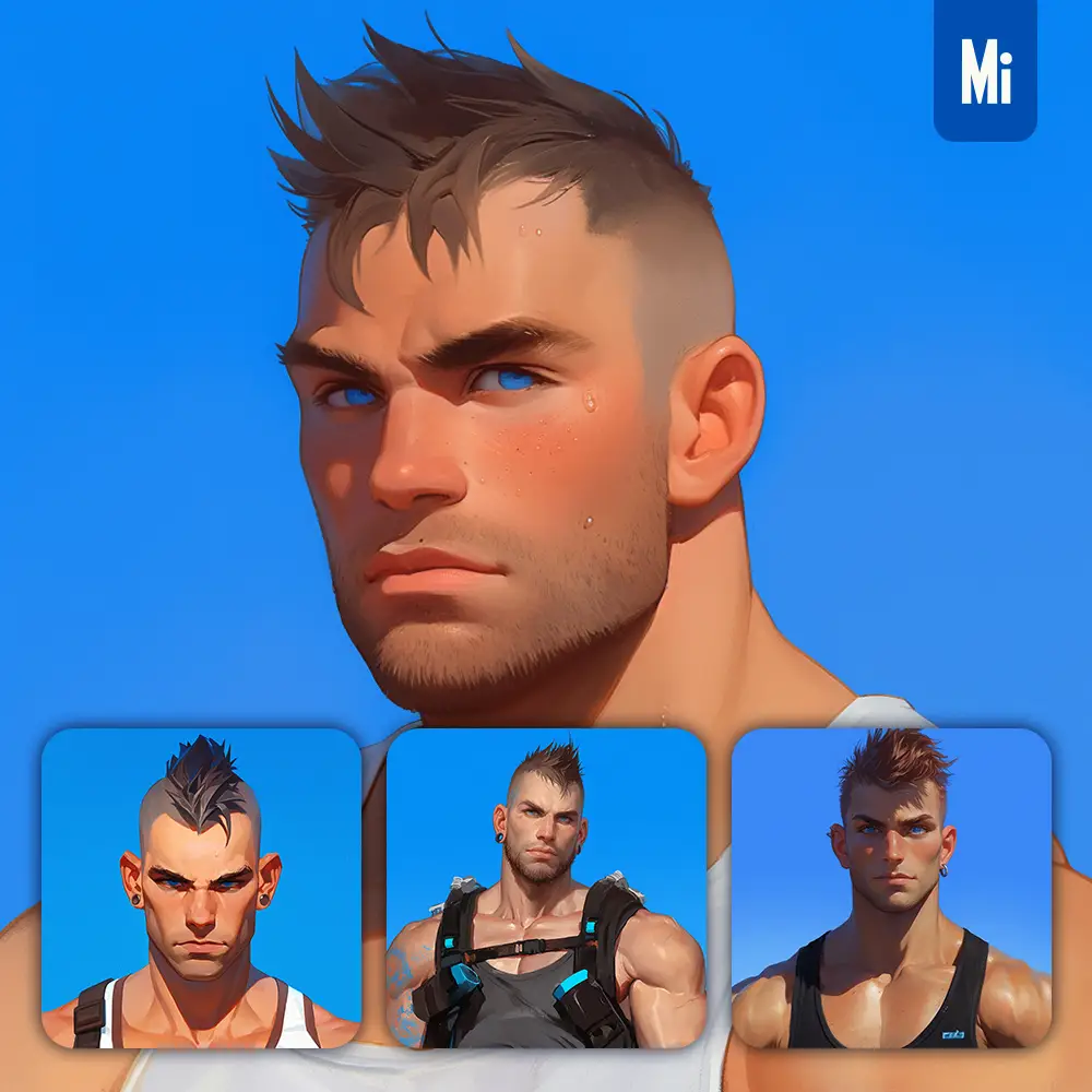 Midjourney Prompt Mohawk Macho Man Male Boy Portrait Cartoon Painting