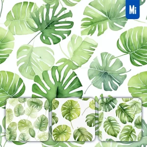 Midjourney Prompt Monstera Leaf Leaves Cute Painting Watercolor Ink Drawing Pattern
