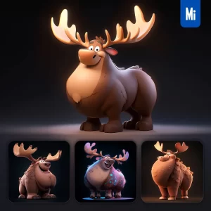 Midjourney Prompt Moose Fat Cute 3D Cartoon IP Character C4D Animation