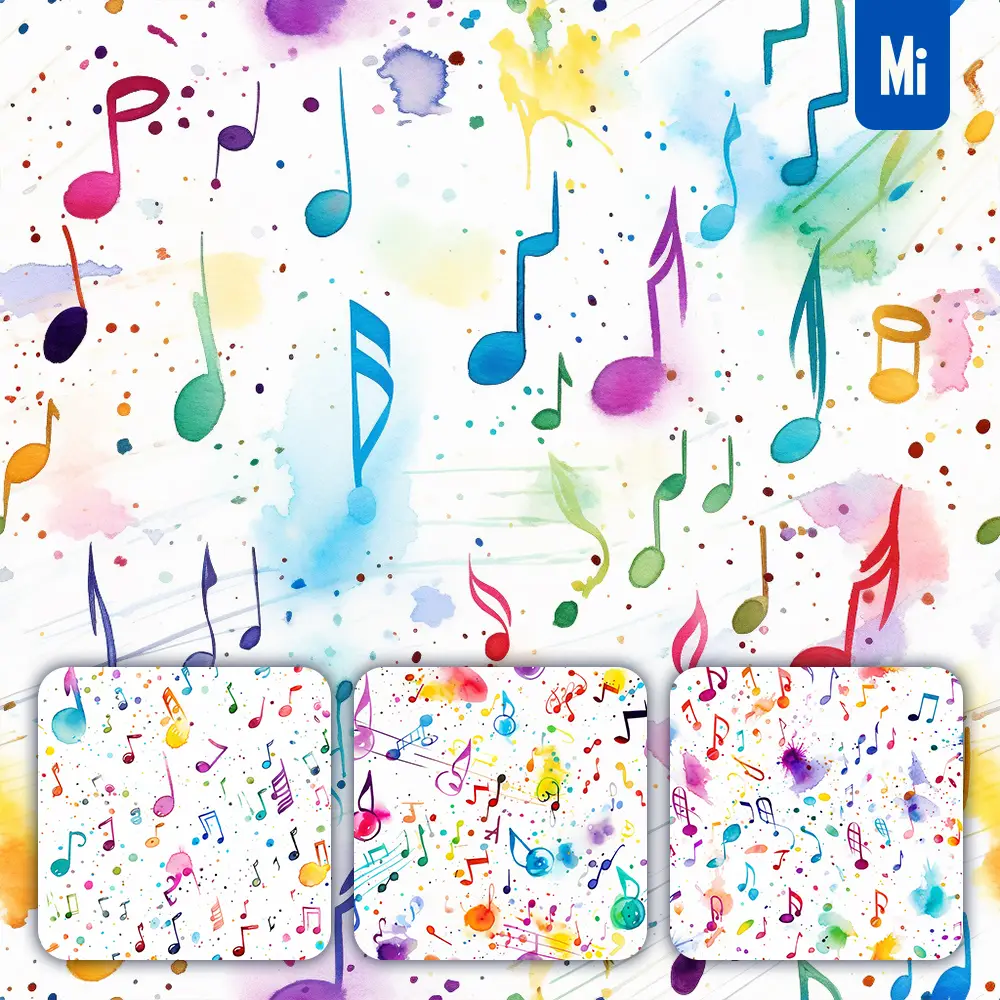 Midjourney Prompt Music Notes Stave Cute Painting Watercolor Ink Drawing Pattern