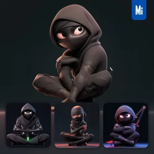 Midjourney Prompt Ninja Japanese Cute 3D Cartoon IP Character C4D Animation