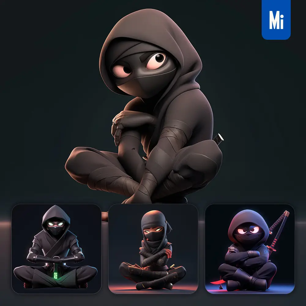 Midjourney Prompt Ninja Japanese Cute 3D Cartoon IP Character C4D Animation