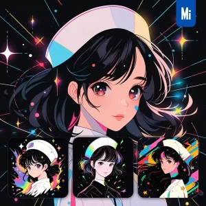 Midjourney Prompt Nurse Front Girl Woman Cartoon Japanese Animation Portrait Vector Illustration Art Colorful