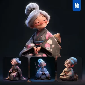 Midjourney Prompt Old Lady Woman Grandmother Grandma Cute 3D Cartoon IP Character C4D Animation