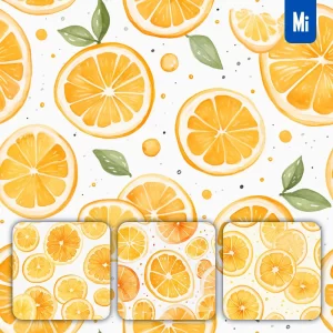 Midjourney Prompt Orange Slices Cute Painting Watercolor Ink Drawing Pattern