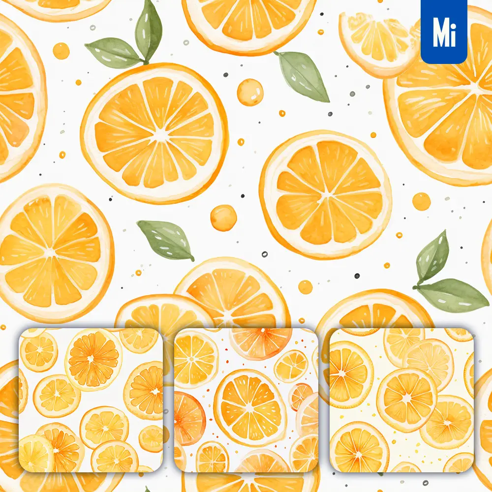 Midjourney Prompt Orange Slices Cute Painting Watercolor Ink Drawing Pattern
