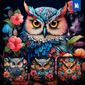 Midjourney Prompt Owl Front Head Face Flowers Artist Colorful Painting Illustration Tattoo Pattern