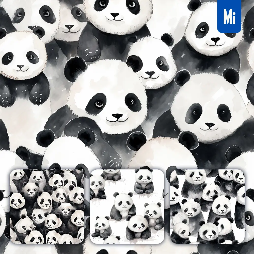 Midjourney Prompt Panda Cute Painting Watercolor Ink Drawing Pattern