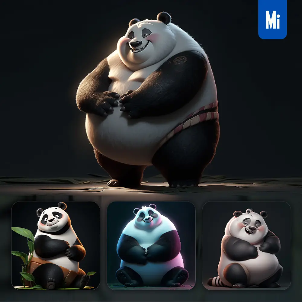 Midjourney Prompt Panda Fat Cute 3D Cartoon IP Character C4D Animation