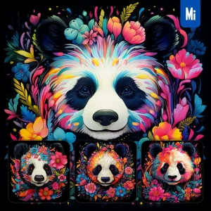 Midjourney Prompt Panda Flowers Head Face Artist Neon Colorful Painting Illustration