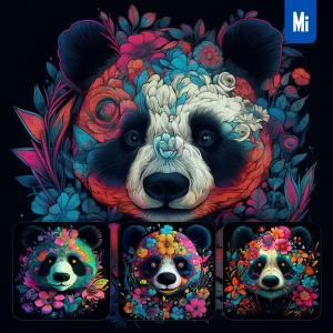 Midjourney Prompt Panda Front Head Face Flowers Artist Colorful Painting Illustration Tattoo Pattern