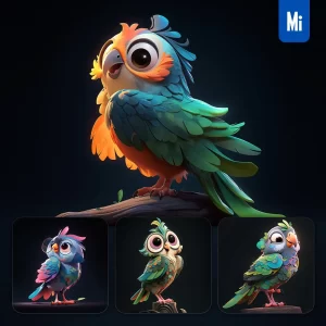 Midjourney Prompt Parrot Cute Bird 3D Cartoon IP Character C4D Animation