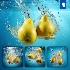 Midjourney Prompt Pear Underwater Splash Water Spray Photography