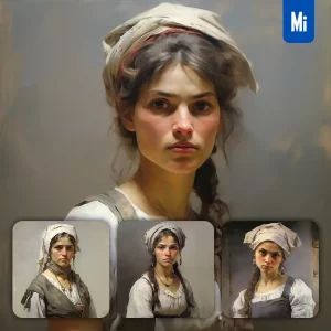 Midjourney Prompt Peasant Woman Wife Servant Renaissance Medieval Primitive Portrait Oil Painting