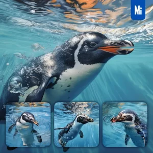 Midjourney Prompt Penguin Ocean Swimming Underwater Sea Face Oil Painting