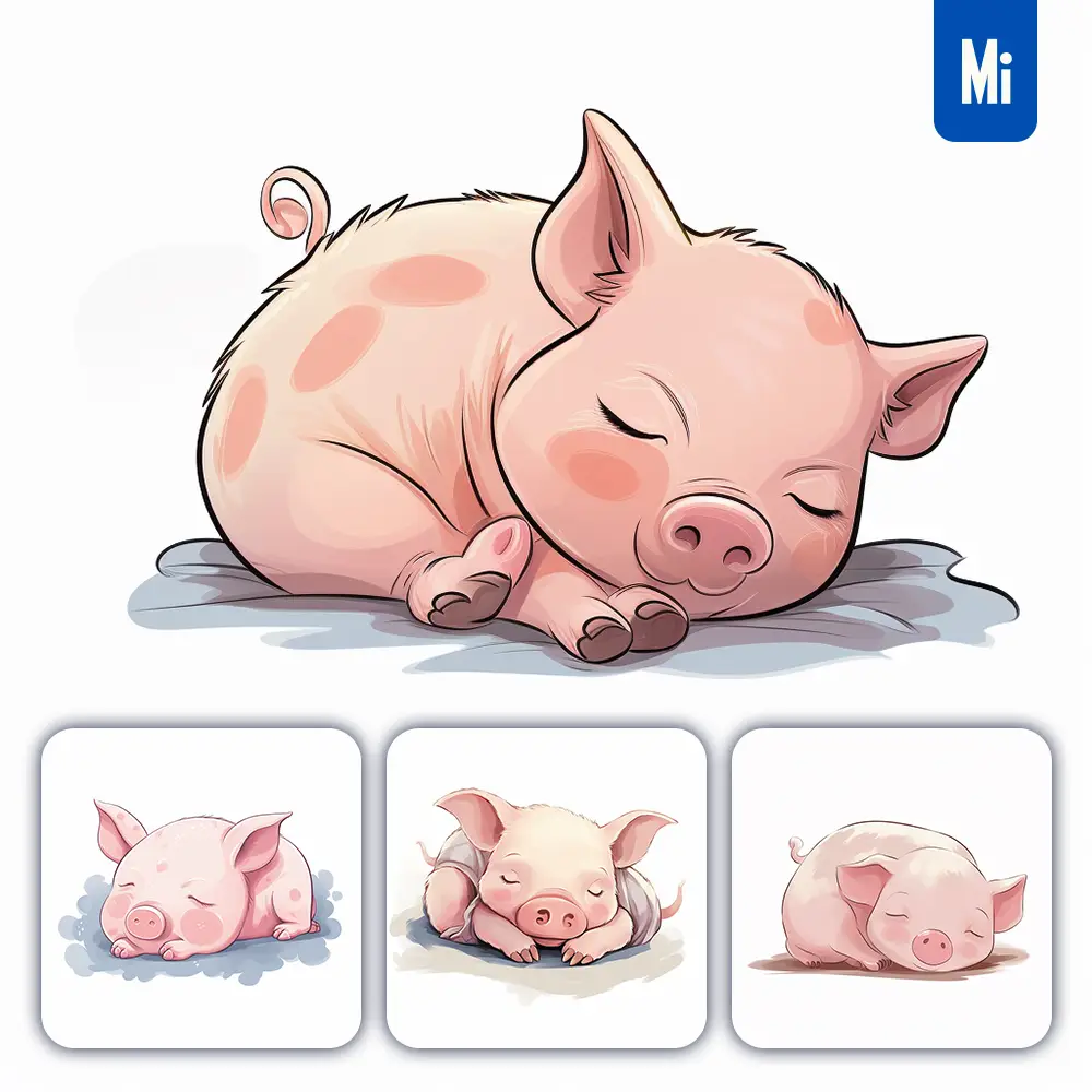 Midjourney Prompt Pig Piggy Sleeping Sleep Cartoon Illustration Drawing