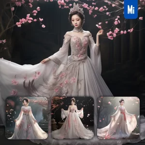 Midjourney Prompt Pink White Wedding Dress Fairy Chinese Traditional Model Apparel Design Skirt
